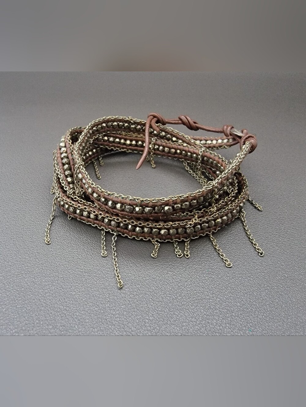 Brown Multi-Strand Beaded Wrap Bracelet - Picture 2 of 4
